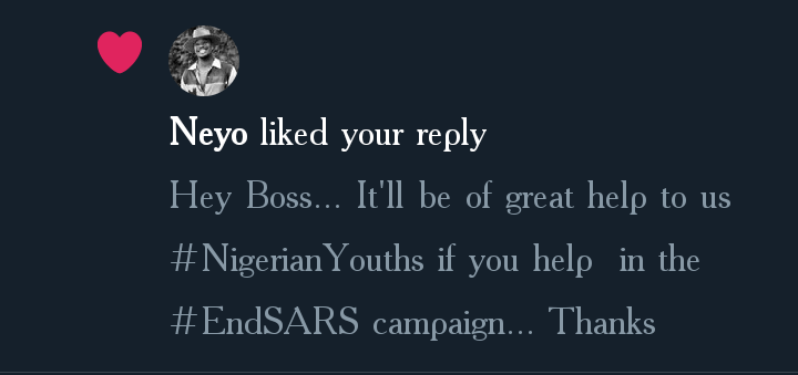 Sunexx99's tweet photo. Thanks boss
#EndSARS #EndBadGovernanceInNigeria https://t.co/uRoKXACiAK