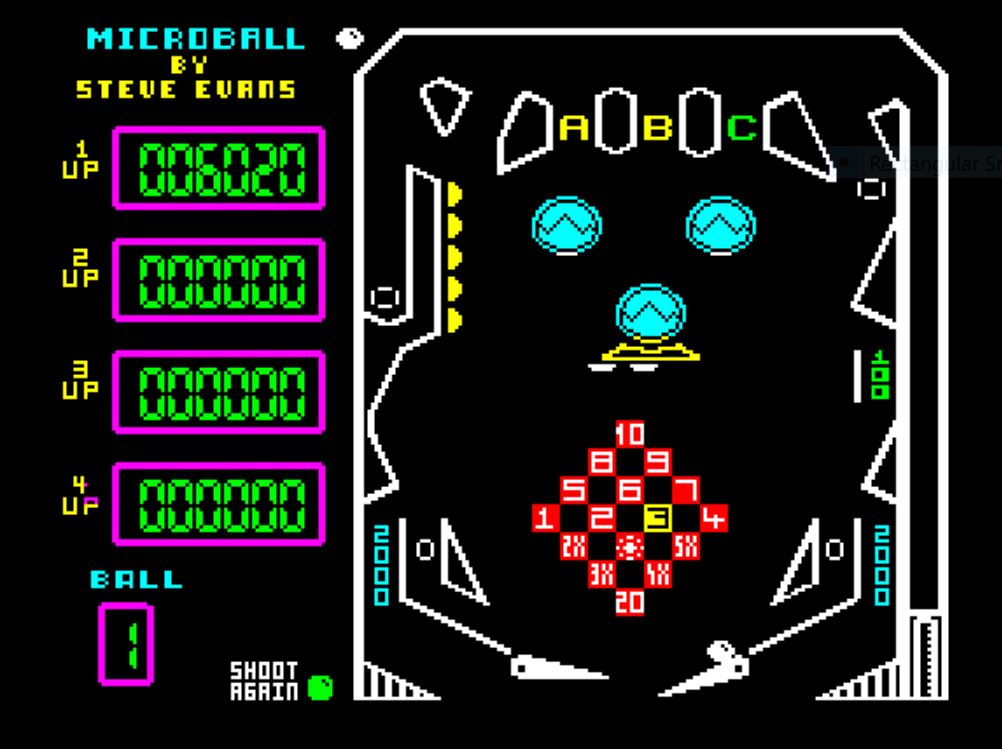 Lunchtime #retrogaming on the #ZXSpectrum, #Microball ,( review by <a href="/jenkin7NICK/">Nick Jenkin</a> youtu.be/CLLpEkjQYSg ) desperately in need of #Pinball today, this little game on the Speccy is perfect, not too many flashing lights and simple enough to be calming