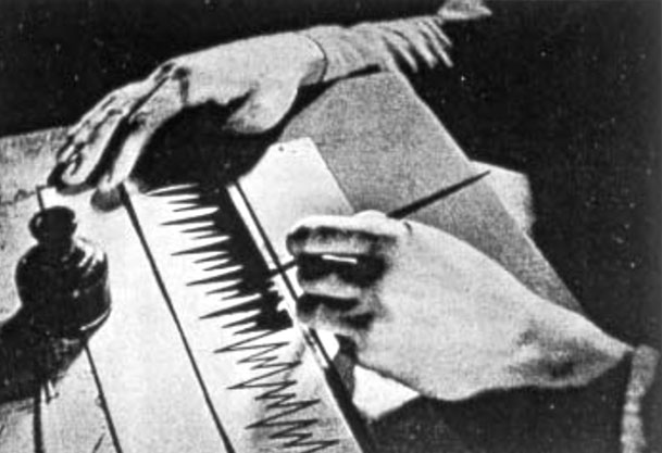 He got an oscilloscope to study the visual shapes generated by sound. In the early 1930s, he was able to identify the graphic mark corresponding to each musical note. The next step was to draw those shapes on paper. He called it "drawn sound".