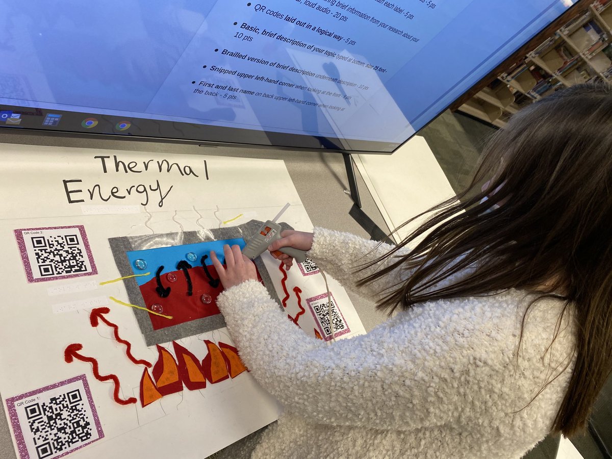 HtmsLibrary's tweet image. Today @buildbetterbook students put their finishing touches on Braille/QR code/tactile posters that teach 8th grade science standards. Research for this project began in Nov - they have worked HARD! #trussvillelearns #htmscares