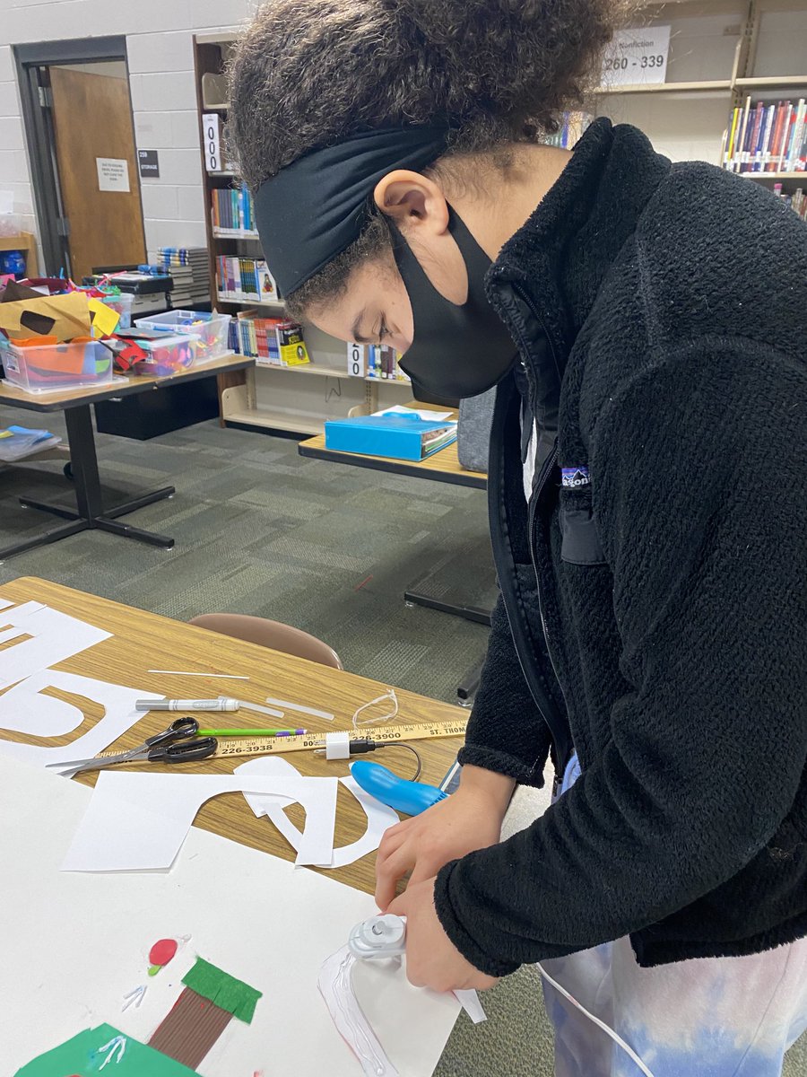 HtmsLibrary's tweet image. Today @buildbetterbook students put their finishing touches on Braille/QR code/tactile posters that teach 8th grade science standards. Research for this project began in Nov - they have worked HARD! #trussvillelearns #htmscares