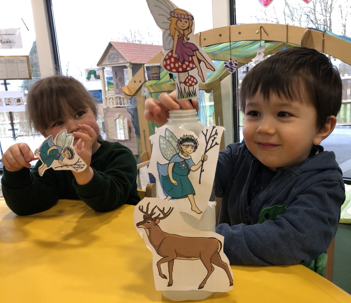 DitchamJuniors's tweet photo. Part 1 of Dragonflies’ Fairy Thursday - skilful cutting &amp; sticking to create Fairy bottles. Part 2 after lunch; wet weather gear &amp; wellies on &amp; off out to the woods to make Fairy houses. Find out more about Dragonflies’ wonderful world Virtual Open Morning Feb 27 @DitchamPark https://t.co/z6XU9hi9i4