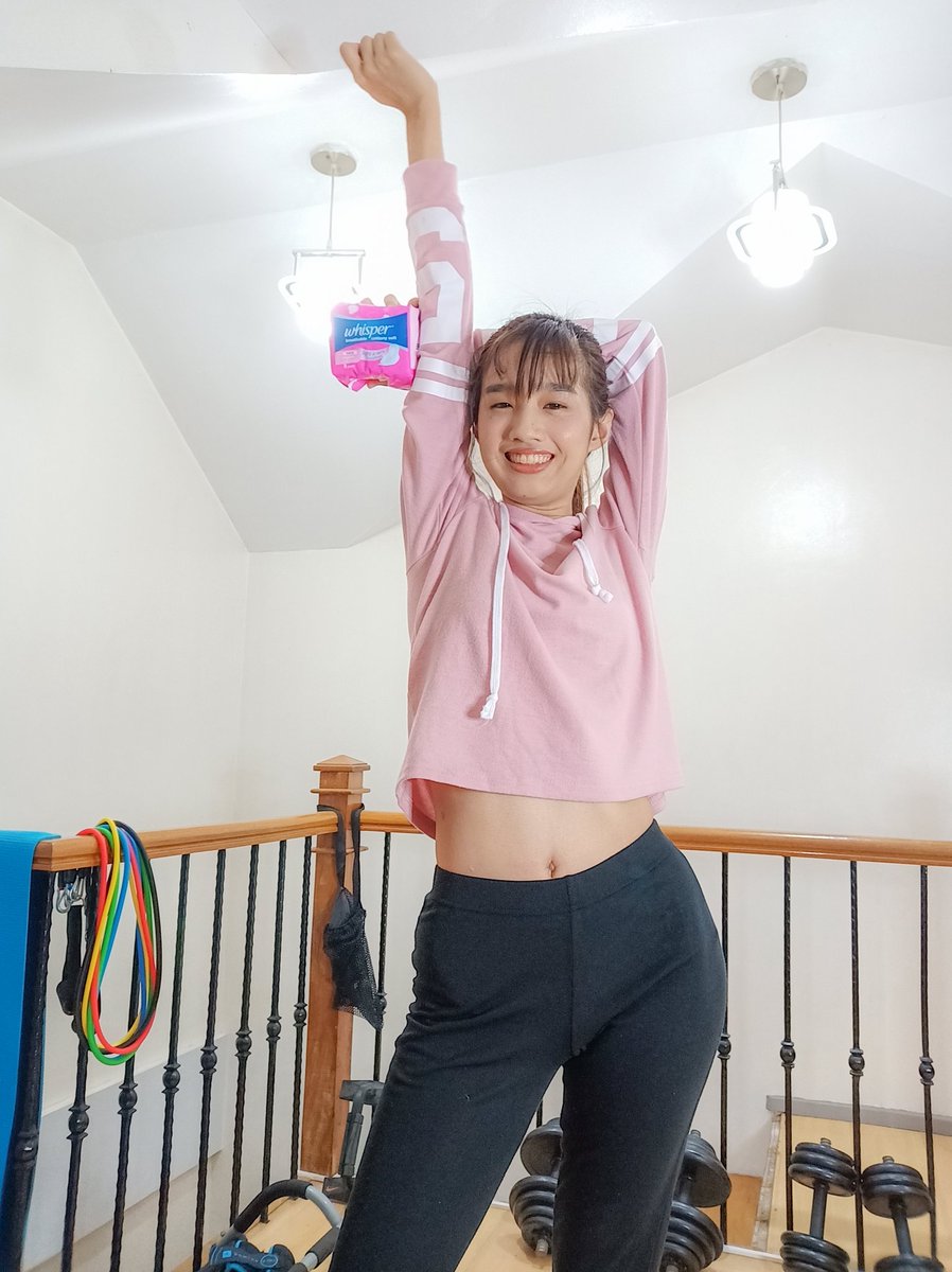 ashleycloud31's tweet photo. Stretching first before dancing! It's always uncomfortable every time you're moving this much while your on your period. Buti nalang there's the new comfier, softer pads from @WhisperPh💖 No more worries! #HingaLangGirl https://t.co/oOp1g2yiLA