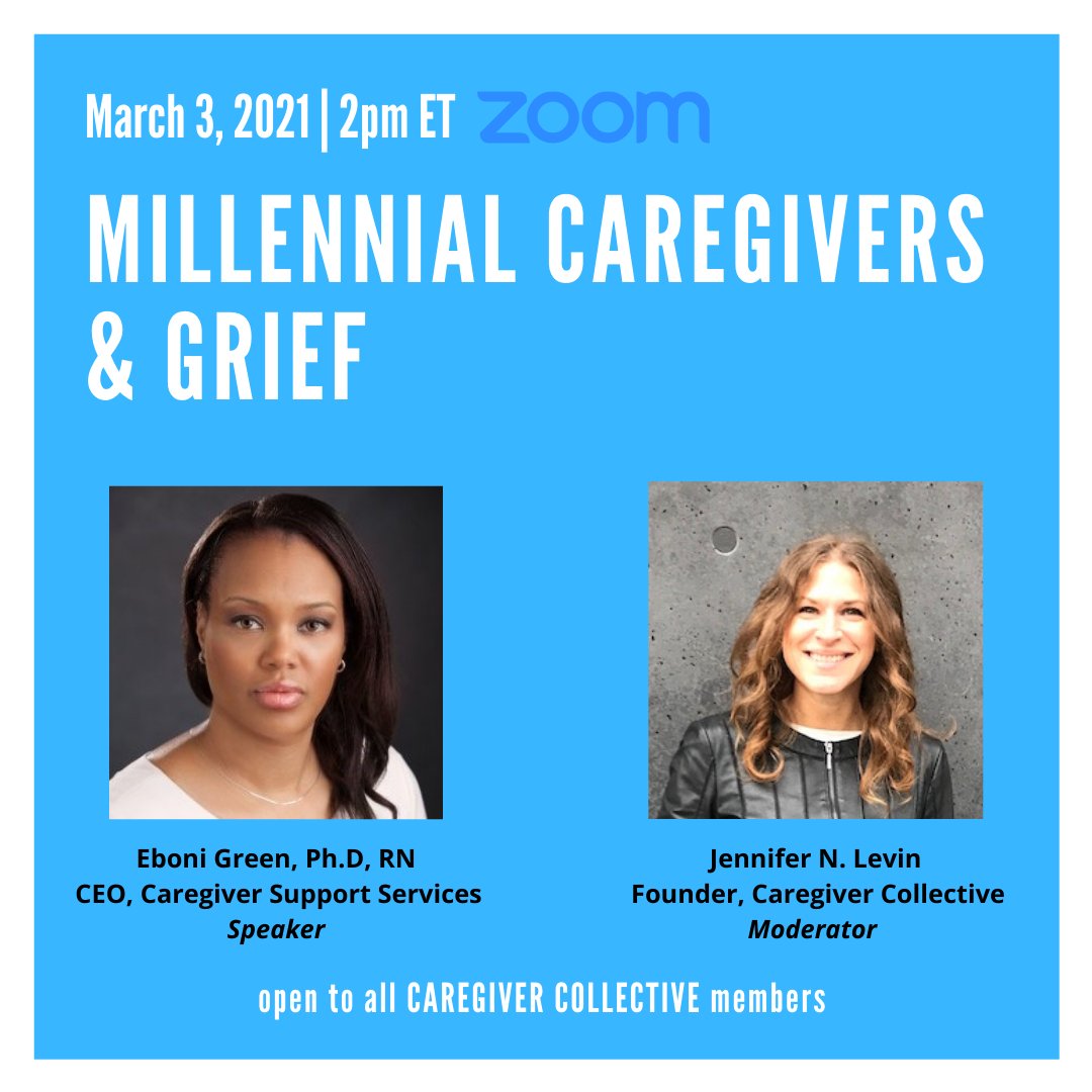 Our next #CaregiverCollective webinar for Millennial caregivers tackles GRIEF, both while caregiving &amp; after. Dr. Green will discuss coping w/ various forms of grief caregivers experience, esp at an early age. Anticipatory loss, bereavement, we gotchu. CC members: register on FB