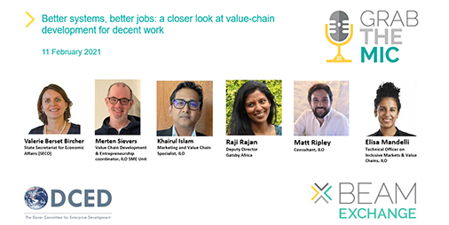 Missed the webinar? Watch 'Better systems, better jobs: a closer look at #valuechaindevelopment for decent work' Hear how a systemic approach is integral to supporting more and better jobs in value chains. #decentwork #marketsystemsdevelopment beamexchange.org/community/webi…