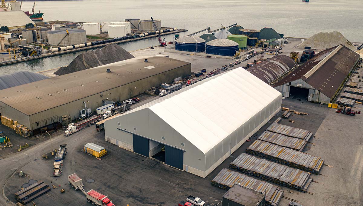 HOPAports's tweet photo. This fabric storage building at Pier 12 was one of the many #PortProjects completed in 2020. It is used to store sugar and other bulk cargo materials by our stevedoring partner FMT Hamilton. https://t.co/urG8poC9nu