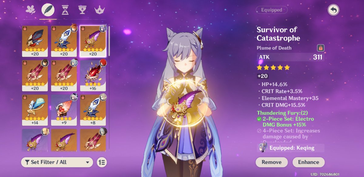 what you want ideally is:— crit dmg / crit rate circlet (!!!!!)— electro dmg goblet with crit substats— atk% sands with crit substats— flower + feather with crit substatsyou can clearly see how obsessed i am with crit substats and having little to none of them in actuality