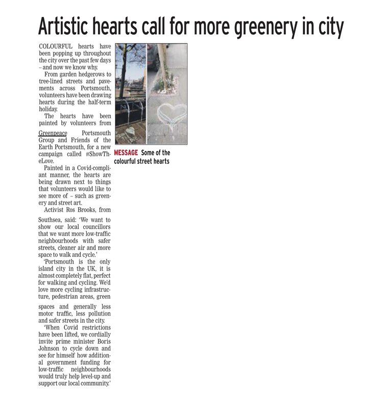 GP_Portsmouth's tweet photo. https://t.co/bTNB6rP1o1
The News page 11 and online. @portsmouthfoe #ShowTheLove #transformtransport #streets #Portsmouth #activetravel #spacetomove https://t.co/sHLTmhvwfr