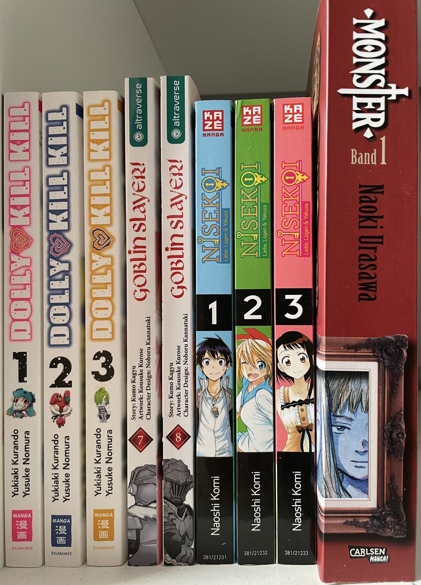 Reininsel's tweet photo. Ich verkaufe: #Monster Band 1 für 10€ (keine Gebrauchsspuren, unvergilbt). Alle anderen manga jeweils 3€. #DollyKillKill 1-3; #nisekoi 1-3; #goblinslayer 7,8; #Monster 1; #flohmarkt #mangaflohmarkt #time2readweek #manga #lesen #verkaufen #Spaß https://t.co/BCwNtfgEoi