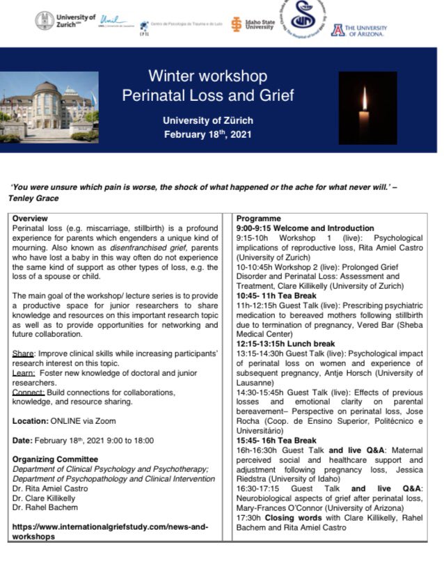 DrAntjeHorsch's tweet photo. Excited to give a talk today on the psychological impact of perinatal loss on parents and the experience of the subsequent pregnancy as part of the Winter Workshop on Perinatal Grief organised by University of Zürich @SSECR_ @CA18211 https://t.co/dIMJP9u3PZ