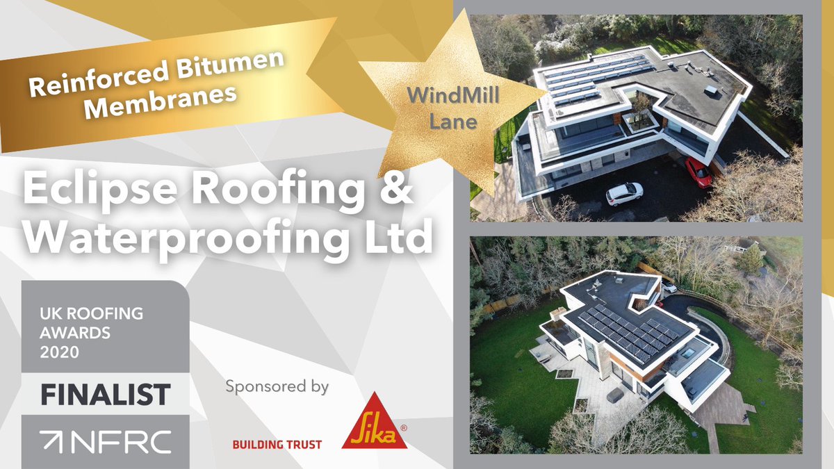 Good luck to Eclipse Roofing &amp; Waterproofing Ltd with their WindMill Lane project, finalist in the Reinforced Bitumen Membranes category sponsored by <a href="/Sika/">Sika</a> in the #RoofingAwards2020

#RA2020 
#RadmatOfficial 
#SIGRoofingKnowledge