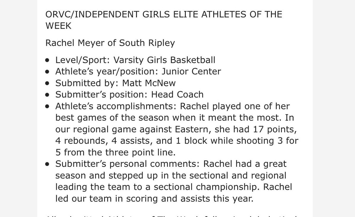 Congratulations Rachel Meyer! Way to finish the season strong!