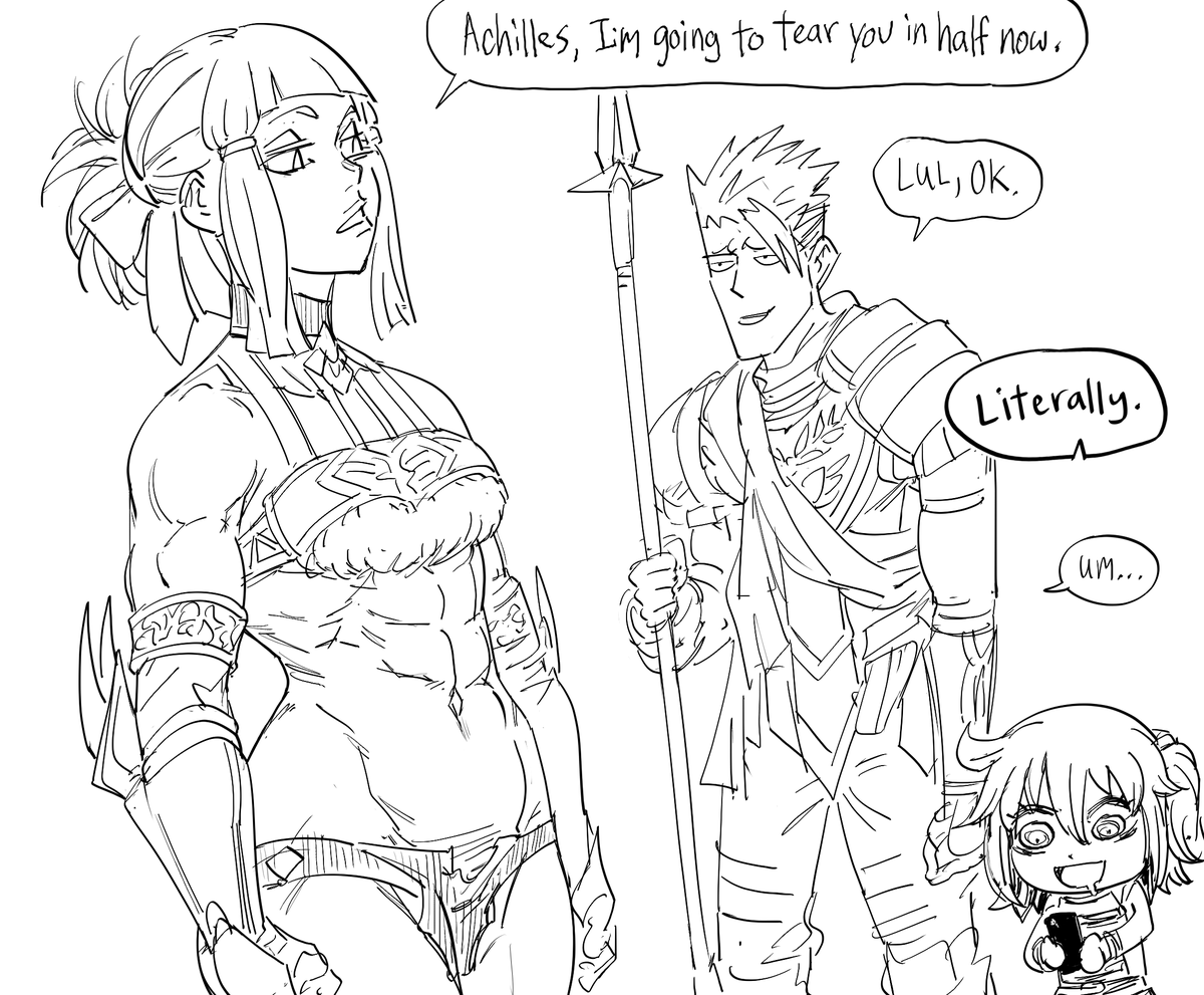 baalbuddy's tweet photo. Patreon request: Penthesilea tearing Achilles in half.

Is Achilles in FGO still invulnerable other than his weak point? I guess it doesn't matter, she could hold him upside down then pull him apart starting at his leg, like a stick of string cheese. https://t.co/N7qzneOIAB