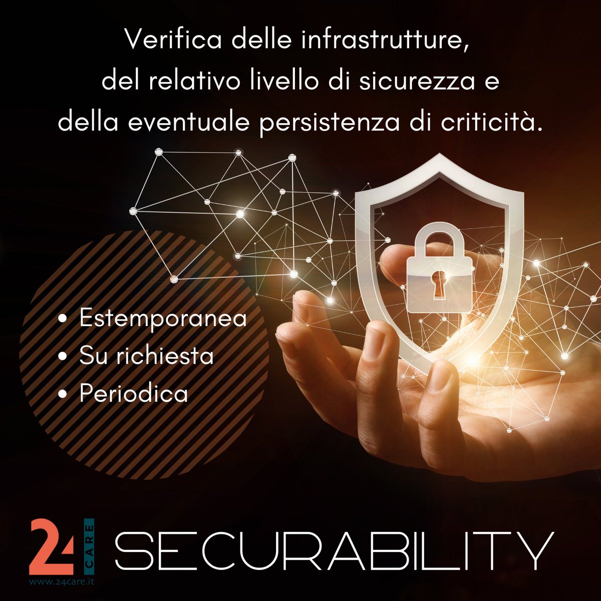 24careI's tweet photo. 𝗦𝗘𝗖𝗨𝗥𝗔𝗕𝗜𝗟𝗜𝗧𝗬 𝗱𝗶 𝟮𝟰 𝗖𝗮𝗿𝗲

Una verifica delle vostre infrastrutture e dello stato di sicurezza "flessibile"

Oltre la sicurezza IT.

 Per informazioni: https://t.co/XJEutvzdNW https://t.co/kCseiG5Qny