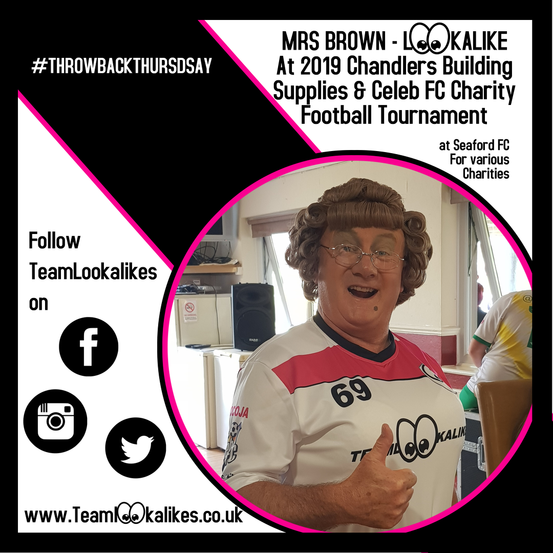 Look who's part of the amazing #TeamLookalikes - It's #MRSBROWN (L👀Kalike) - Always here for #CharityFootball #Fundraisers &amp; #events etc as part of the #CelebFCFamily <a href="/Pammyxlookalike/">Pamela X Lookalike</a>  <a href="/RocojaLimited/">Rocoja</a> #MrsBrownsBoys <a href="/Celeb_FC/">Celeb_FC</a> @mrs_agnessbrown <a href="/MarkOHare83/">George Best Lookalike</a> @princeharrylook #TBT