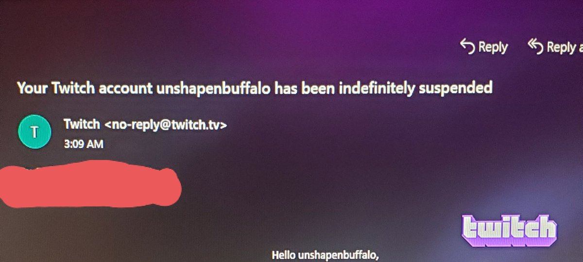 UnshapenBuffalo's tweet photo. Twitch decided drop the ban hammer for no reason,  we have not broken any tos , and they say they warned multiple times but they have not. 
They are calling me a bot account. I guess because I followed everyone that joins the herd ??? Lol hopefully the appeal goes through soon https://t.co/4jDRj8vS9x