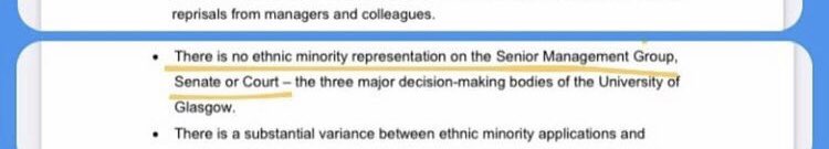 GU_SolCol's tweet photo. Yesterday’s UofG report into racism noted the lack of diversity in management.

And minutes from June 2020’s Court meeting detail the of appointment two white men while saying ‘we need more diversity’

The same meeting they decided investment in arms was OK, while affirming ‘BLM’ https://t.co/qF3Q8nQsqg