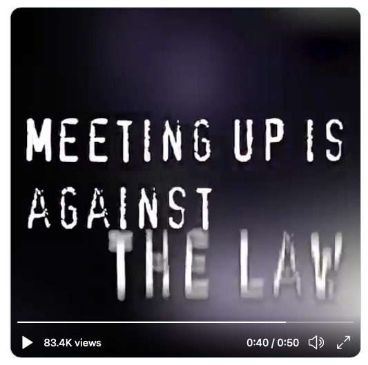 Meeting up is not "against the law"Some gatherings are prohibited but if you read the law itself there are many exceptions including where reasonably necessary for:- Work- Volunteering- Accessing social services- Assisting vulnerable people- Suport groups- Avoiding harm..