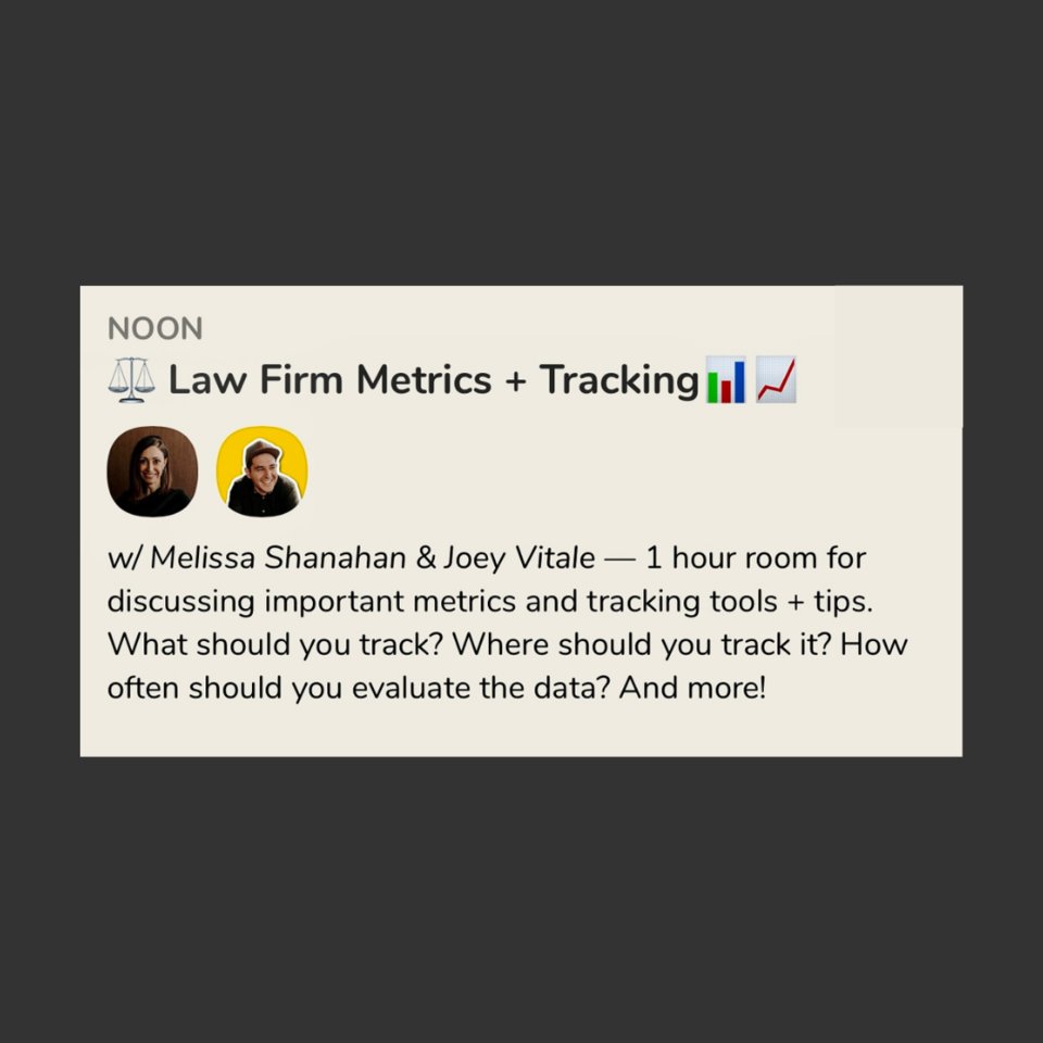 Join me and attorney <a href="/joeyvitale/">joey vitale</a> tomorrow for a 1 hour convo about all things METRICS!
.
A rising tide lifts all boats! So, a big shoutout to @thejustincaselawyer for the design inspiration for announcing this an IG post! She's killing it on CH!
.
Event link in bio!