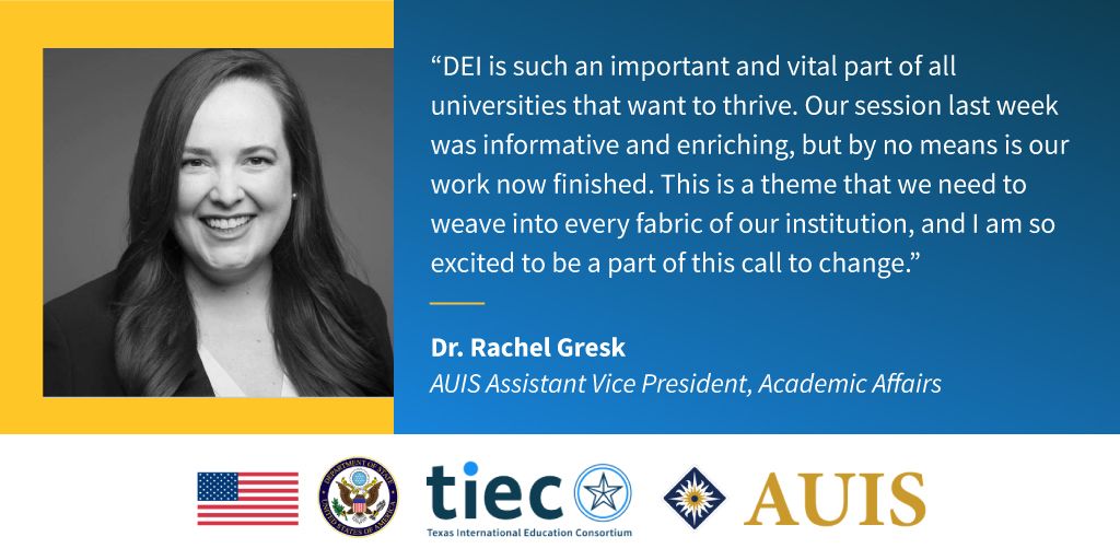 TexasConsortium's tweet image. TIEC&apos;s partnership with AUIS has already led to increased awareness of gender and diversity. We are pleased to be working with them as they make these principles a core part of the university ethos. @auisofficial, @statedept, @USEmbassyQ8 #TIECeLearn #diversity #equity #equality