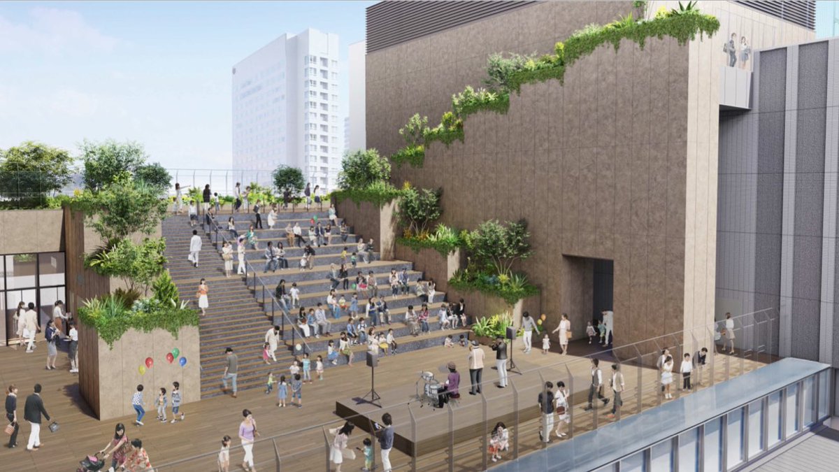 新たに公開された広島駅ビルの完成予想パースがかっこ良すぎる！！
これまでのパースに比べ、新たに固まった部分のデザインが、より具体的に描かれてます。
2階に乗り入れる広島電鉄の乗り場も、7階から9階まで連なる屋上庭園も最高です！