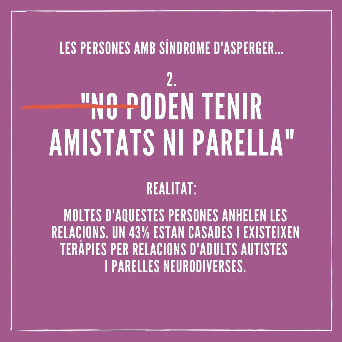 copc_cat's tweet photo. 🟢 Avui, 18 de febrer, es celebra el #DiaInternacionalAsperger.

📊El COPC vol sensibilitzar la població i desmuntar 10 dels mites entorn aquest tipus de trastorn de l’espectre autista.

🔁Us animem a compartir la publicació perquè arribi a tothom!

Més mites als comentaris👇 https://t.co/7FRljeObkc