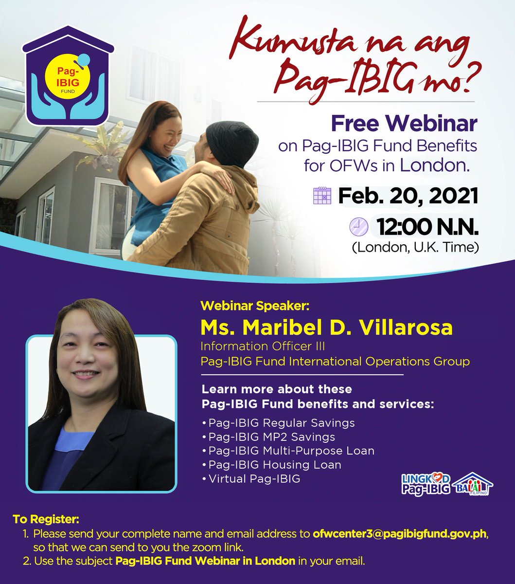 FilComUK's tweet image. The 🏛️ @philippinesinuk is hosting a webinar to showcase the Pag-IBIG Fund benefits and services. 
📄 Please see flyer for more information.

#pagibigfund #PagibigFinancing #PagibigHousingLoan #PagibigHousing