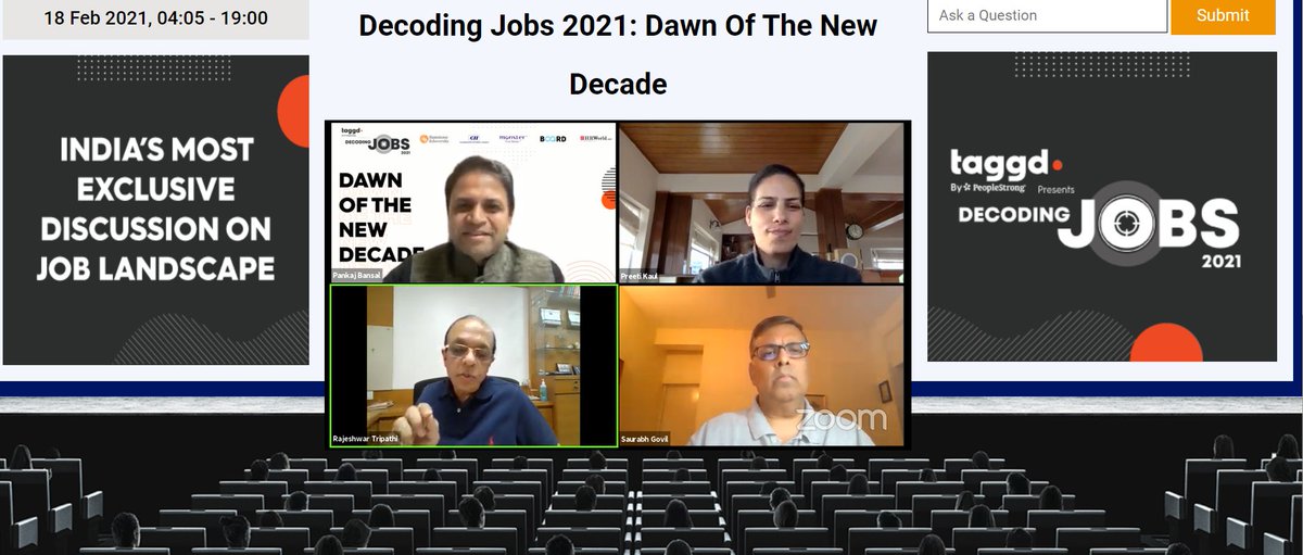 _taggd's tweet image. Our #PanelDiscussion for #DecodingJobs2021 #AnnualSummit, is underway. Esteemed panelists are enlightening the audience on &quot;Decoding Jobs 2021: Dawn Of The New Decade.&quot; Plenty of discussions on skilling and up-skilling of talents. Are you enjoying the #VirtualSummit?😎