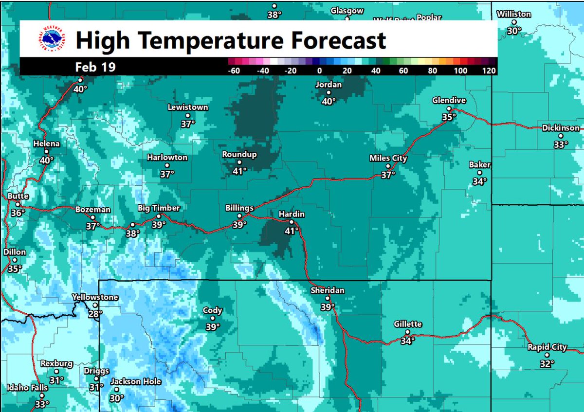 NWSBillings's tweet photo. So excited for these temperatures on Friday it's like getting a birthday present...speaking of which... #mtwx #wywx #byebyecold https://t.co/BJdwpyKEuY