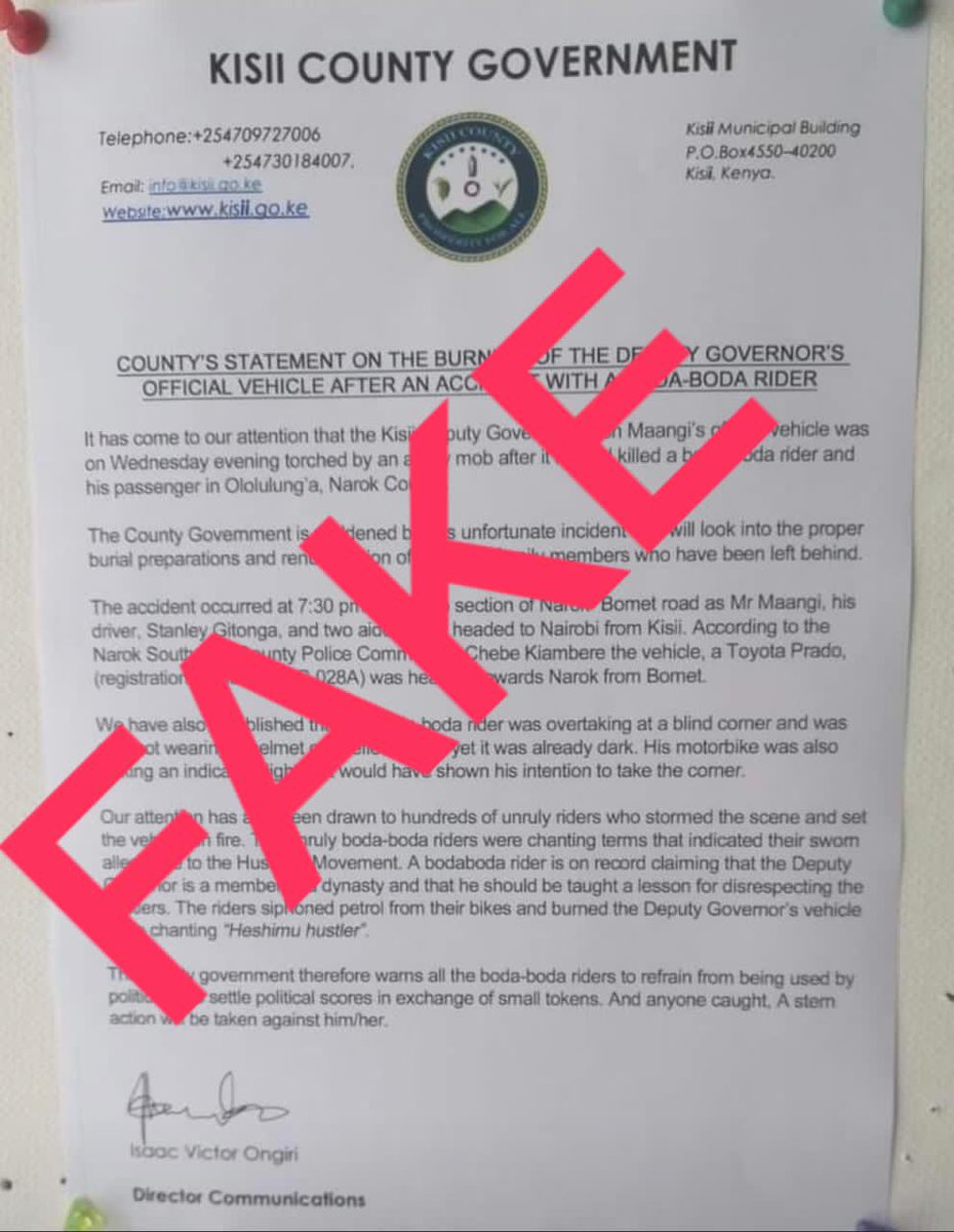 Ongiri2's tweet photo. This is fake https://t.co/cRZEJJqCbc did not come from me.Kisii County Government has nothing to do with it.Just ignore @KisiiCountyGov https://t.co/cEoNMu96W2