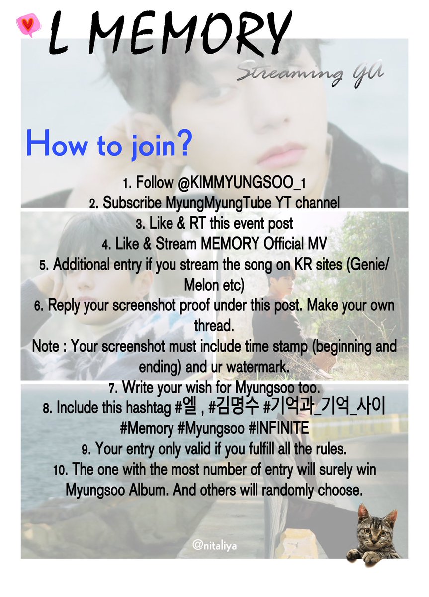 nitaliya's tweet photo. [GIVEAWAY]

As L preparing so much for us , INSPIRIT lets give him more by streaming #Memory MV. 

💛 MY Inspirit Only
💛 Stream https://t.co/LRZMCKOspB
💛 Follow all rules as in photo

🗓 21/2 11pm MYT

#엘 #김명수 #기억과_기억_사이 #Memory #Myungsoo #INFINITE
@KIMMYUNGSOO_1 https://t.co/xl1q9ppdtk