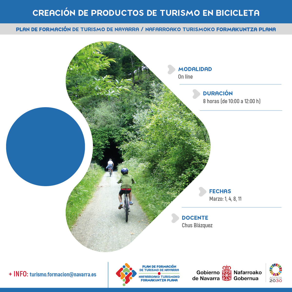 🚴  Disponible el curso online "Creación de productos de Turismo en Bicicleta" del Plan de Formación Turística de Navarra.

El objetivo: crear producto en torno a la bici para un turismo seguro, sostenible y saludable.
Plazas abiertas, apúntate ya:

ℹ️ docs.google.com/forms/d/1PJ185…