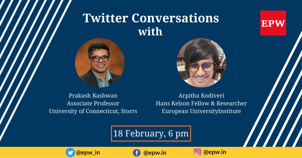  #EPWConversationsOur  #TwitterTakeover with  @PKashwan and  @arpithakodiveri has begun!They will be discussing state accountability in environmental governance.Join the conversation and send us your questions in Hindi, Kannada or English, in the comment section.