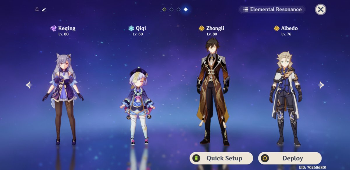 double geo?!— with 1.3 changes to geo, keqing benefits from the crystalize alot. noelle / geo traveller can be good options!— qiqi / xiangling / xingqiu/mona work here to set up reactions.— if you have zhongli, use his shield then switch out to keqing to see her shred.