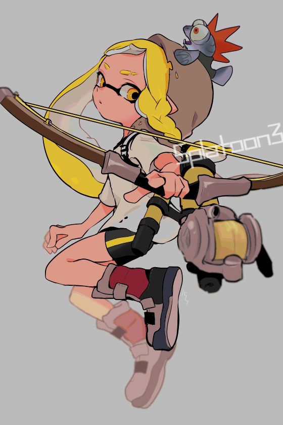 inkling ,inkling girl holding bow (weapon) 1girl bow (weapon) weapon blonde hair holding weapon braid  illustration images