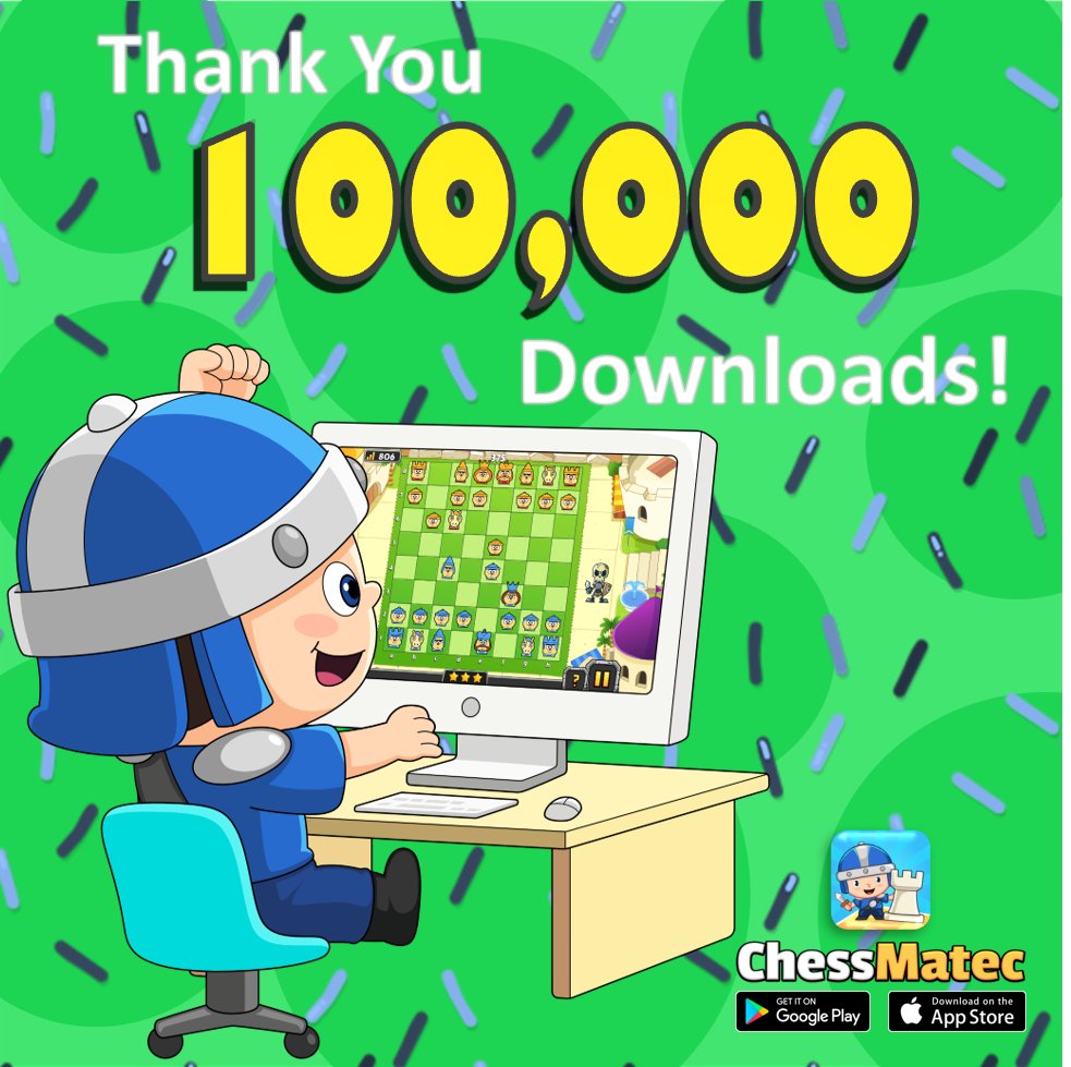 ChessMatec's tweet image. #ThankYou for helping the #ChessMatecApp reach 100,000 downloads!🥳We're so excited that you like our game as much of us!🌈
Tag a friend in the comments who still hasn't downloaded the App so that they can join in the fun! 💞
#chess #edutech #chessforkids #chessapp