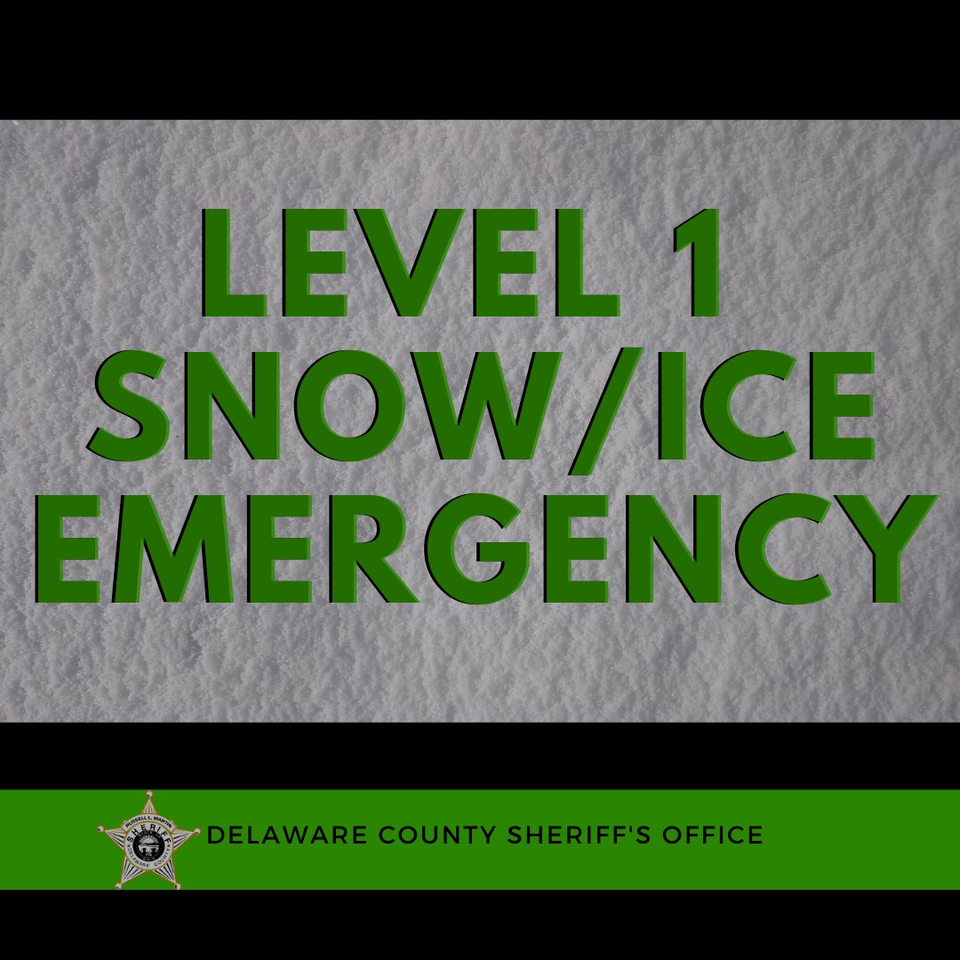 DelCoSheriff's tweet photo. On Feb. 18th at 7:31 AM Sheriff Martin has issued the Level 1 snow and ice emergency. Highways and roadways are snow/ice covered.
@DelawareCoOhio  @DelCoEMA https://t.co/wAylWVk304
