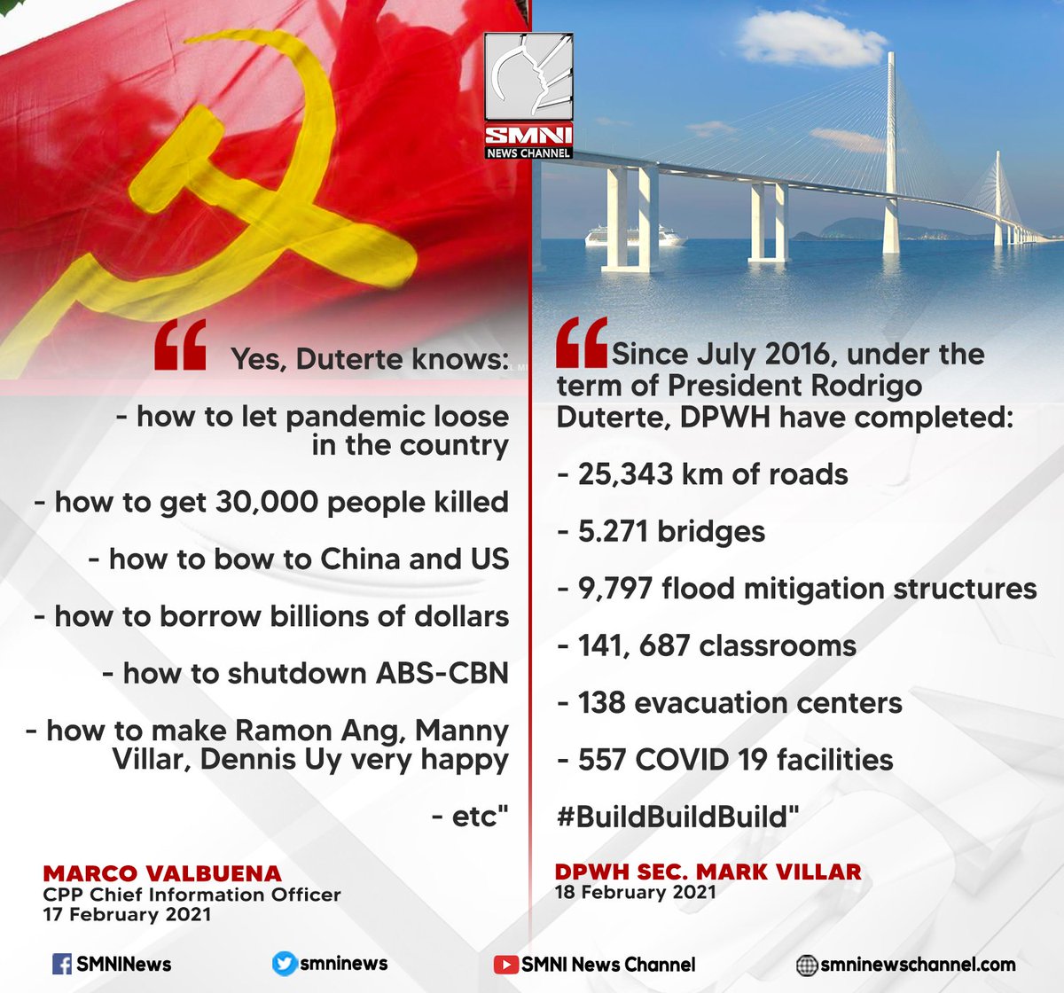 smninews's tweet photo. BASAHIN: Akusasyon ng CPP sa Duterte administration at ang mga nagawa ng administrasyon sa ilalim pa lang ng @DPWHph

#TatakDuterte
#DuterteAdmin
#BuildBuildBuild
#NationBuilding https://t.co/FGwBLx0QSm