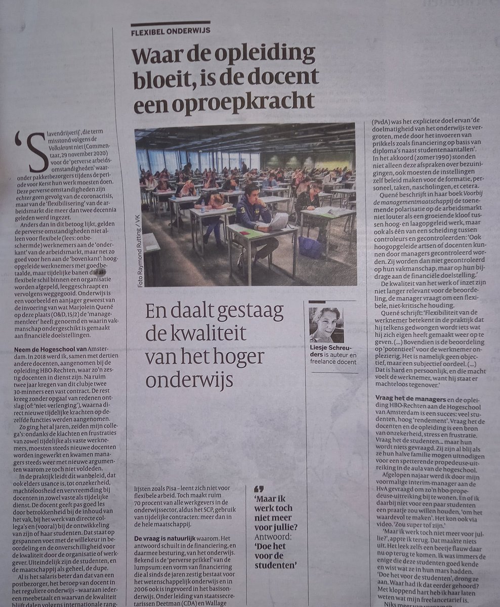 IKouwenhoven's tweet photo. Deze #tweedeling ontstaat niet maar bestaat al heel lang, @gertjansegers. Ook #hoogopgeleiden #universiteiten en #hogescholen worden na twee jaar #ingeruild voor een blik #verse #flexwerkers. Daardoor holt de #kwaliteit van het #onderwijs achteruit. #Pervers #personeelsbeleid. https://t.co/m2F1qQCXg4