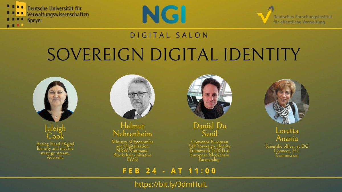 robvank's tweet photo. NGI Forward Salon

Why does identity technology matter and to which stakeholders?

February 24 11:00 CET

Register
https://t.co/iEwirAYsoG

with

Daniël Du Seuil
Loretta Anania
Juleigh Cook
Helmut Nehrenheim

@NGI_DAPSI 
@ELONtech_ 
@NGI4eu 
@go_eIDAS https://t.co/Tgcx5h58TM