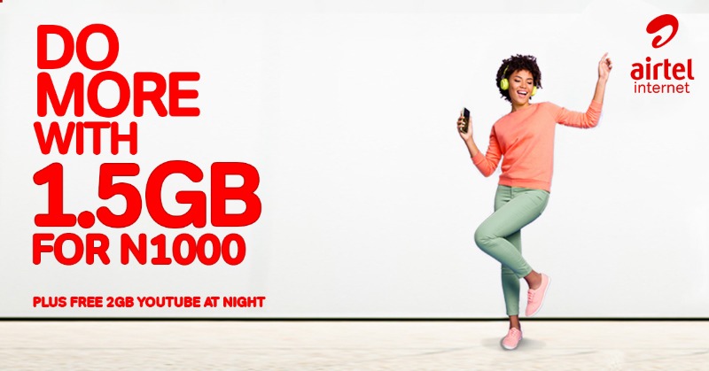 AirtelNigeria's tweet photo. Do more with more data that works
Enjoy 1.5GB for N1,000. Dial *141# to begin