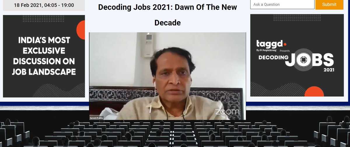 _taggd's tweet image. Grateful to Shri Suresh Prabhu, India’s Sherpa to G7 &amp;amp; G20 Summits, who delivered the special address, while unveiling #DecodingJobs2021 #SectoralDossiers.  

&quot;To achieve #democracy and #sustainibility, more job-roles are to be created,&quot; - nicely summed up by Shri Suresh Prabhu.