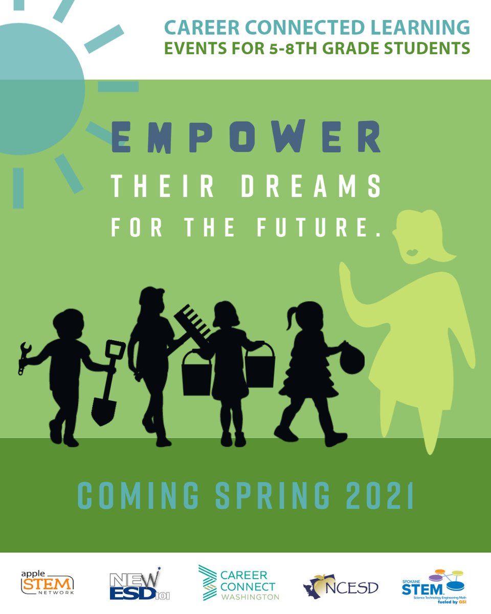 We're seeking 5-8th grade teachers to bring Career Connected activities to students this spring! CCL events will be co-created with you to highlight opportunities for students through local CTE programs. Questions?-Tami McBride tamim@ncesd.org. #CCL-NCW <a href="/AppleSTEMncw/">AppleSTEM</a> <a href="/SpokaneSTEM/">Spokane STEM</a>