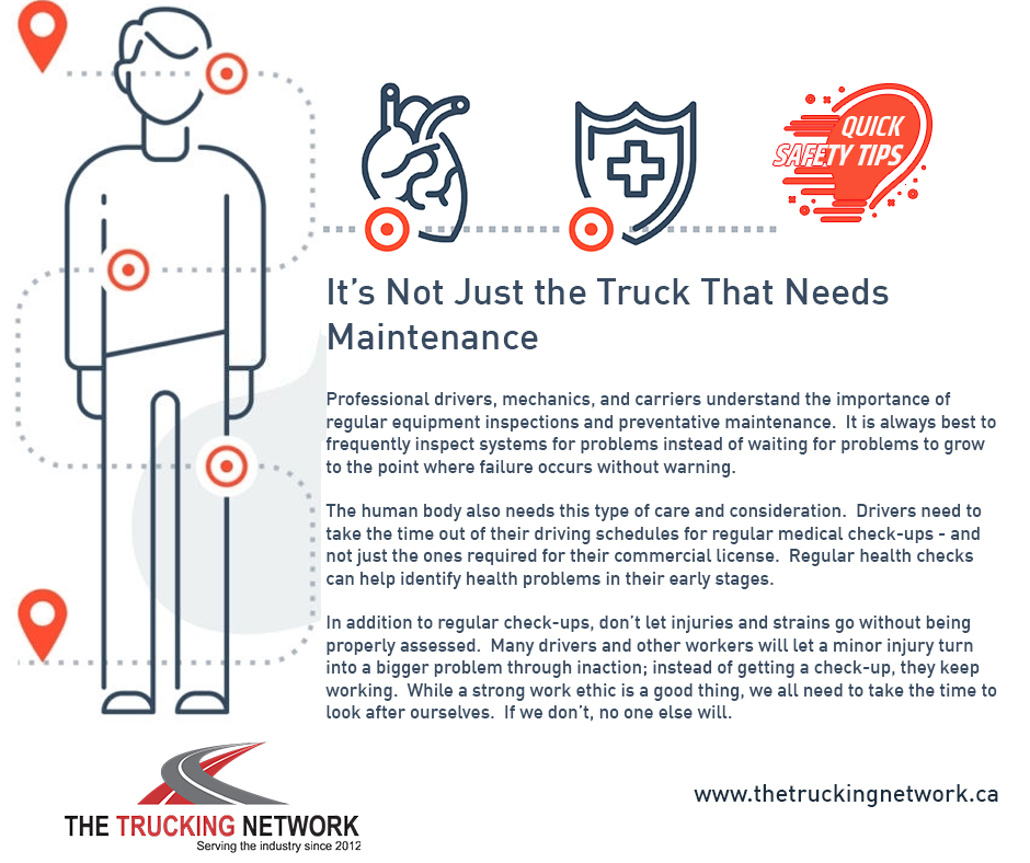 It’s Not Just the Truck That Needs Maintenance

Professional drivers, mechanics, and carriers understand the importance of regular equipment inspections and preventative maintenance.  
thetruckingnetwork.ca