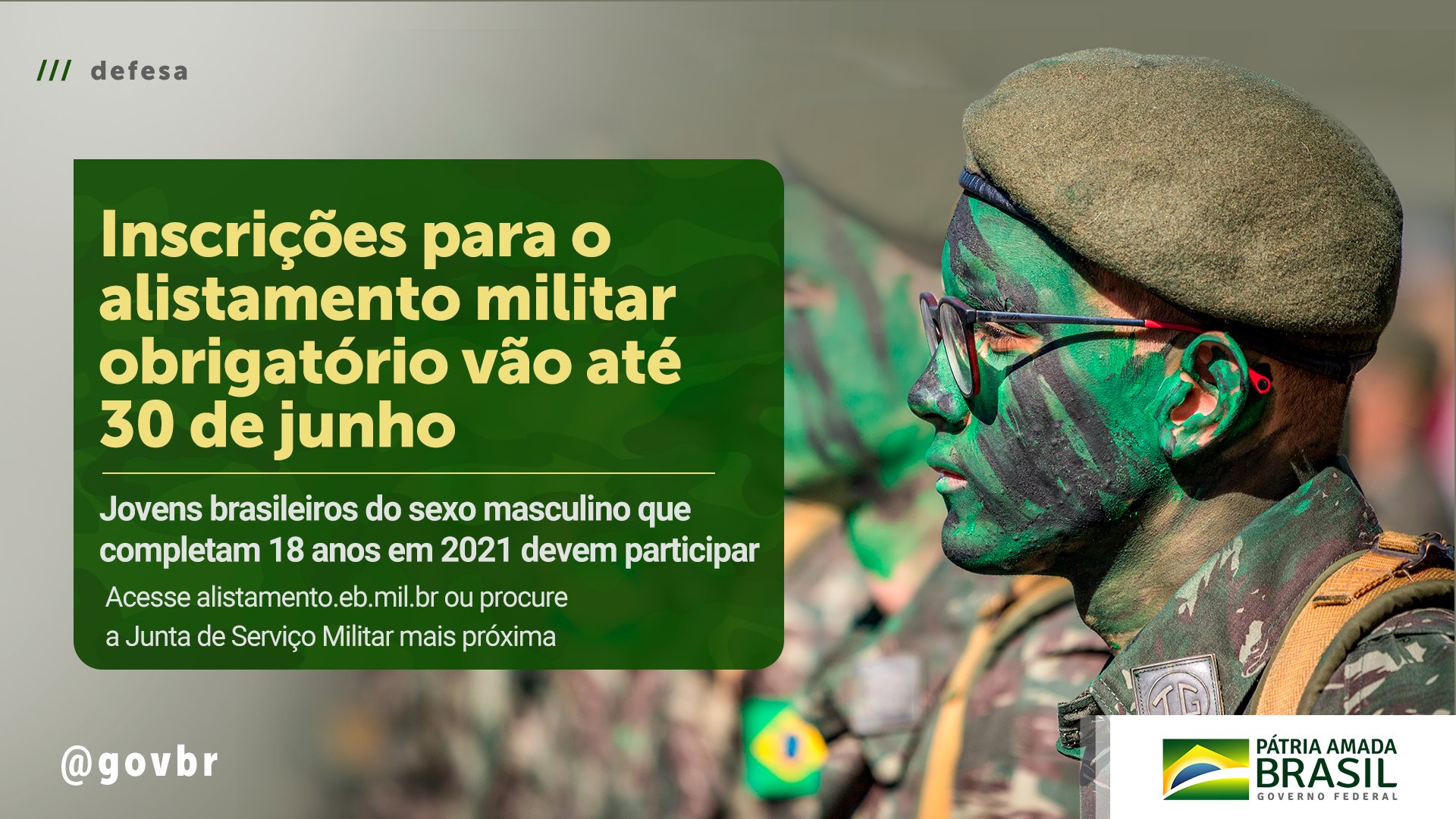 Exército Brasileiro - Chegou a hora de se alistar! Se você é do sexo  masculino e completa 18 anos em 2018 (independente do mês de aniversário),  você deve se alistar até 30