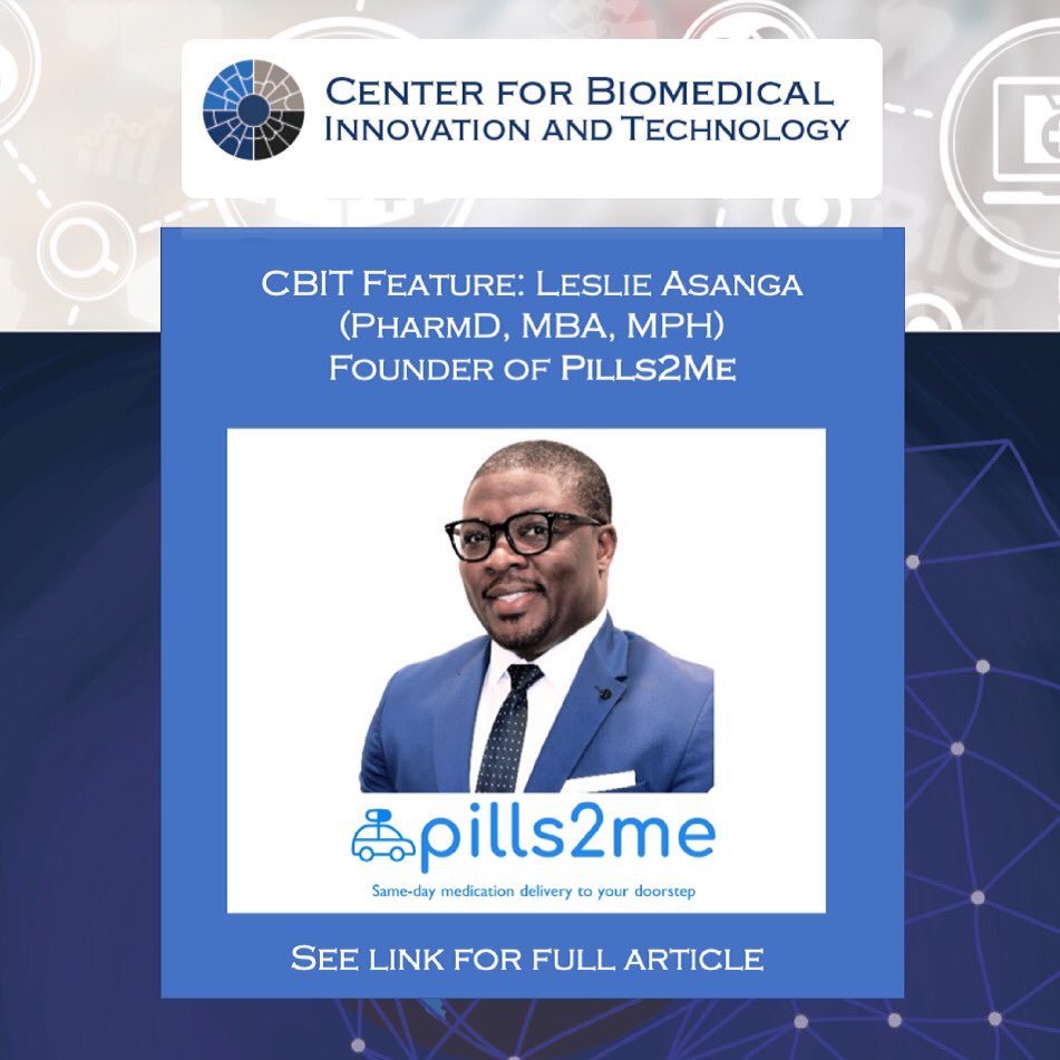 Check out our conversation with Leslie Asanga (PharmD, MBA, MBA), Founder of Pills2Me! CBIT is thrilled to have been able to work with Leslie and we look forward to following his continued success. Full article: medicine.yale.edu/cbit/news-arti…