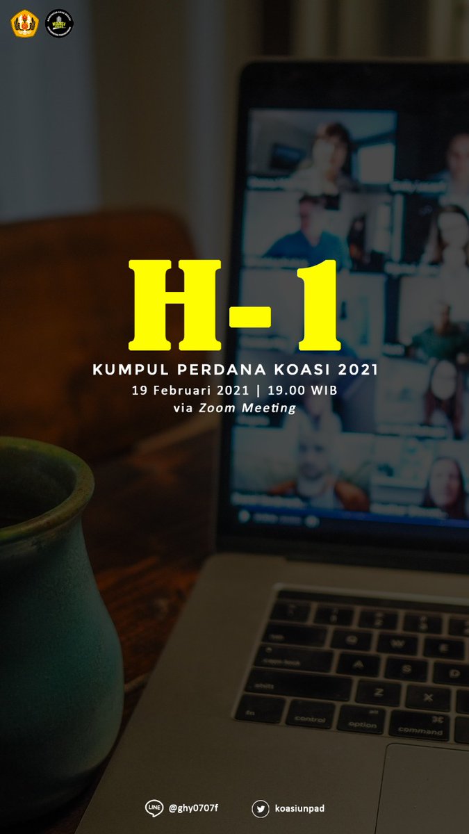 [H-1]
Jangan lupaa hari esok!

[ KUMPUL PERDANA KOASI 2021 ]
Halo Warga, Abang, Mpok Mahasiswa Universitas Padjadjaran Angkatan 2020 yang sudah tergabung dalam KOASI Unpad, ada kabar terbaru nih!

📆 Jumat, 19 Februari 2021
🕖 19.00 WIB - Selesai
📌 Zoom Meeting