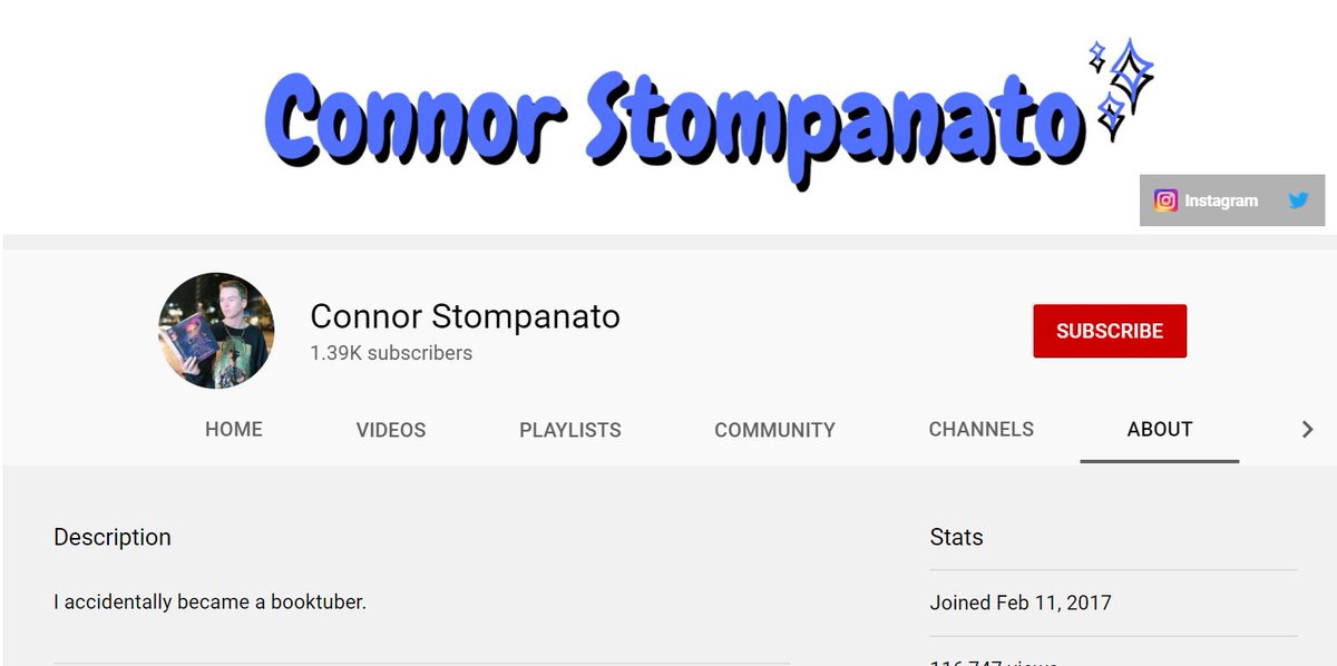 Connor Stompanato @booktubeconnor See Descriptions in pictures below (Alt text included)Youtube:  https://www.youtube.com/c/ConnorStompanatoo/featured