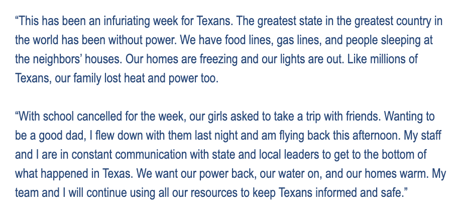 BuzzFeedNews's tweet photo. Ted Cruz, addressing his trip to Mexico while millions in Texas were without power and water, says he was chaperoning his daughters https://t.co/cEXV6wfh3n