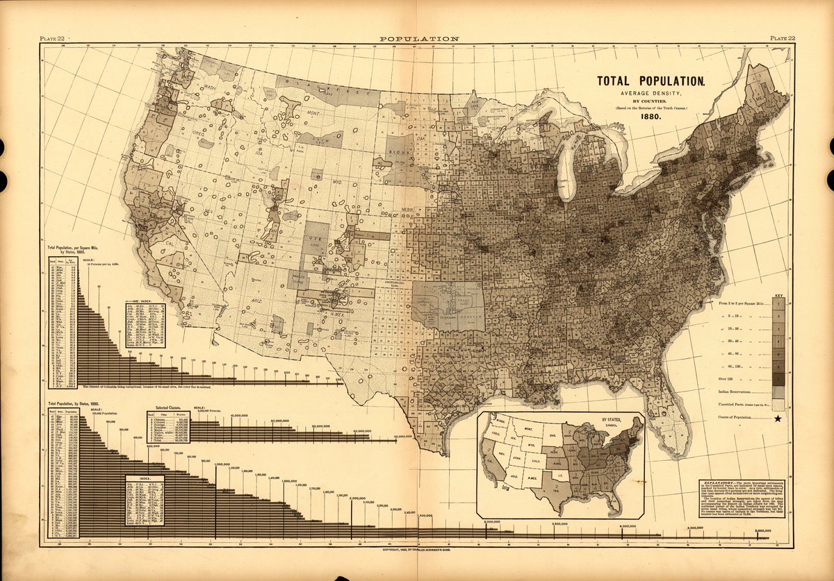 I find the 1890 map quite revelatory. Also this text verbatim from the Census site "Population distribution maps from the mid-nineteenth century show a vast and unsettled midsection of the country that is gradually filled in as the frontier shrinks and closes entirely by 1890" 2/